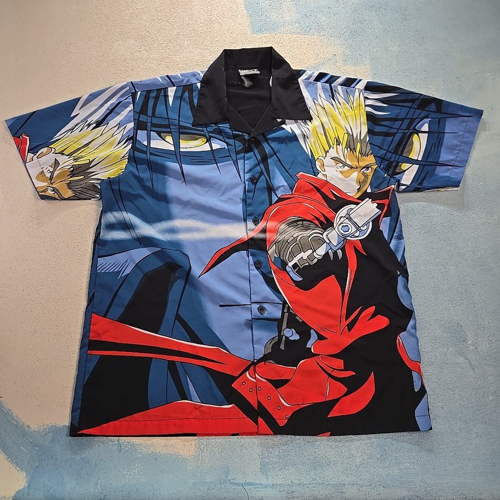 VTG ODM Mens L Trigun Maximum Vash The Stampede Anime Button Up Shirt Korea MINT